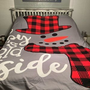 Buffalo plaid snowman king size duvet/comforter cover 2 pillow shams baby cold
